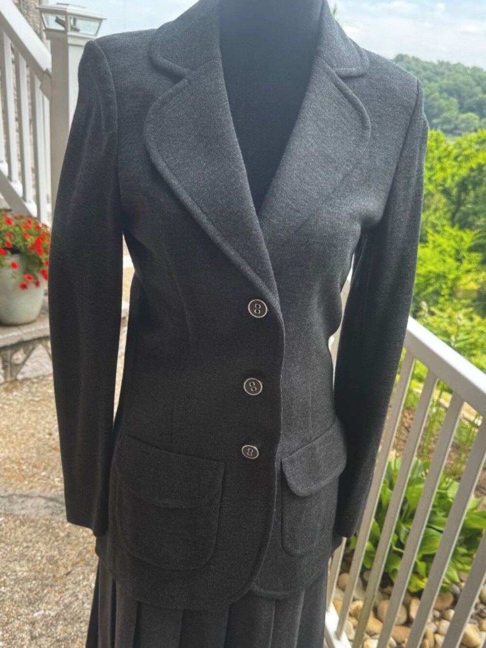 Vintage Bleyle West Germany Wool Skirt Suit Womens Gray 2 Piece Career Set